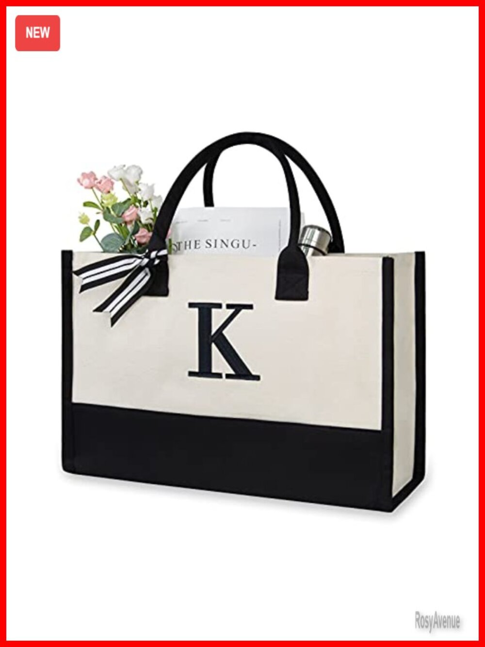 Personalized Initial Canvas Beach Bag Monogrammed Tote for Women Travel